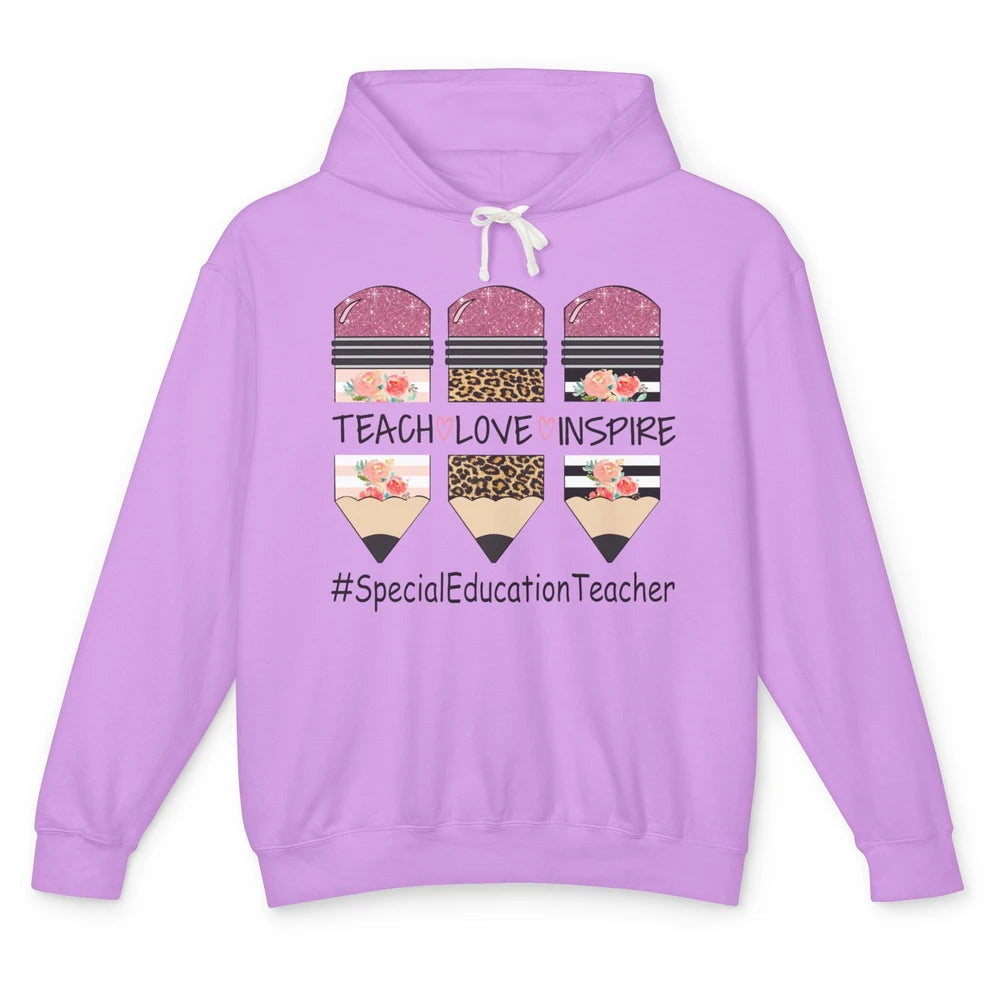 SPED Teacher Teach Love Inspire Leopard Special Education Unisex Lightweight Hoodie