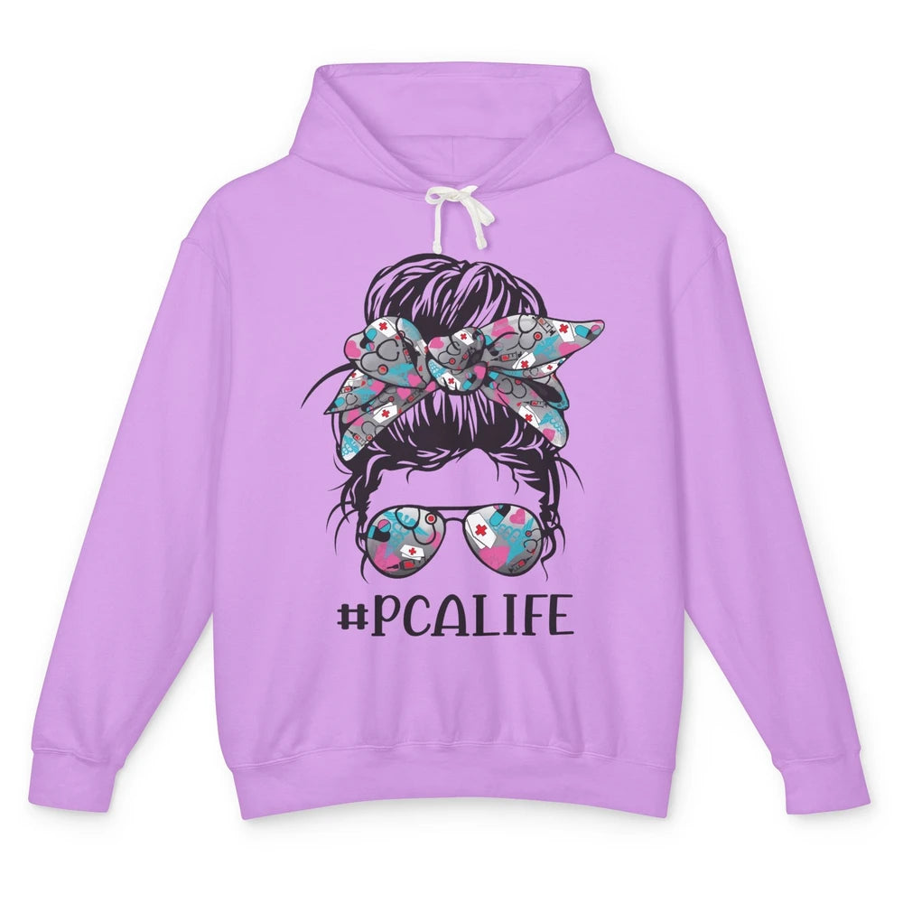 Messy Bun Glasses PCA Life Patient Care Assistant Nurse Life Unisex Lightweight Hoodie