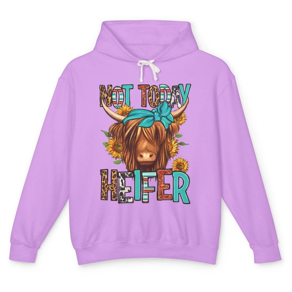 Leopard Highland Cow Bandana Not Today Heifer Western Animal Unisex Lightweight Hoodie