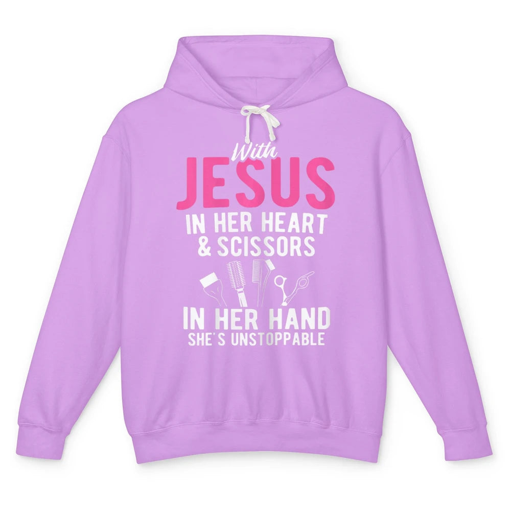 Jesus In Her Heart Scissors In Hands Hairstylist Christian Unisex Lightweight Hoodie