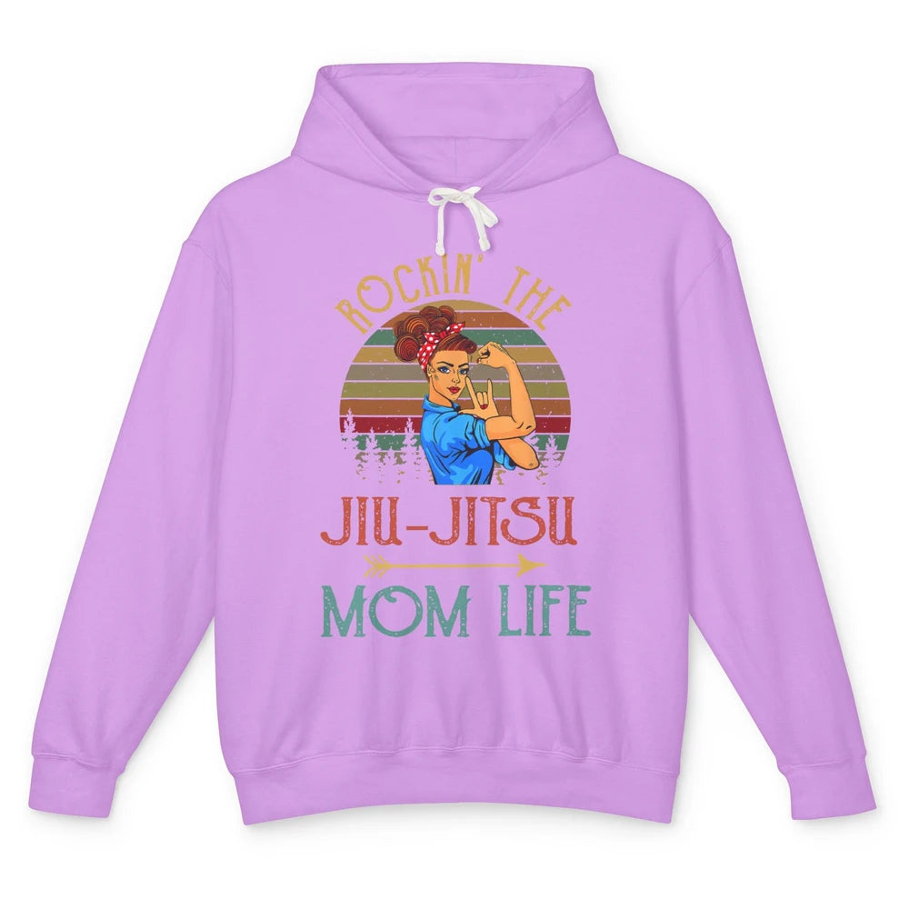 Vintage Messy Bun Jiu Jitsu Mom Life Taekwondo Martial Art Unisex Lightweight Hoodie