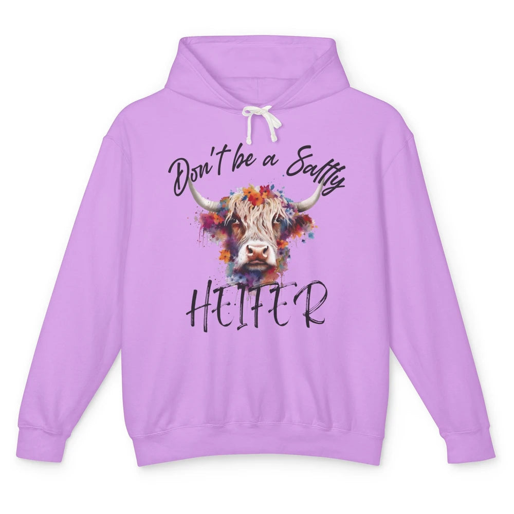 Floral Long Haired Cow Don't Be A Salty Heifer Western Farm Unisex Lightweight Hoodie