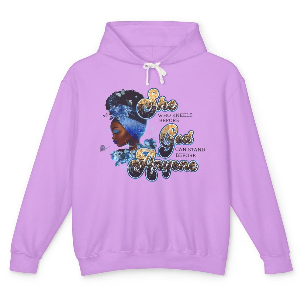 Black Woman She Who Kneels Before God Can Stand Christian Unisex Lightweight Hoodie