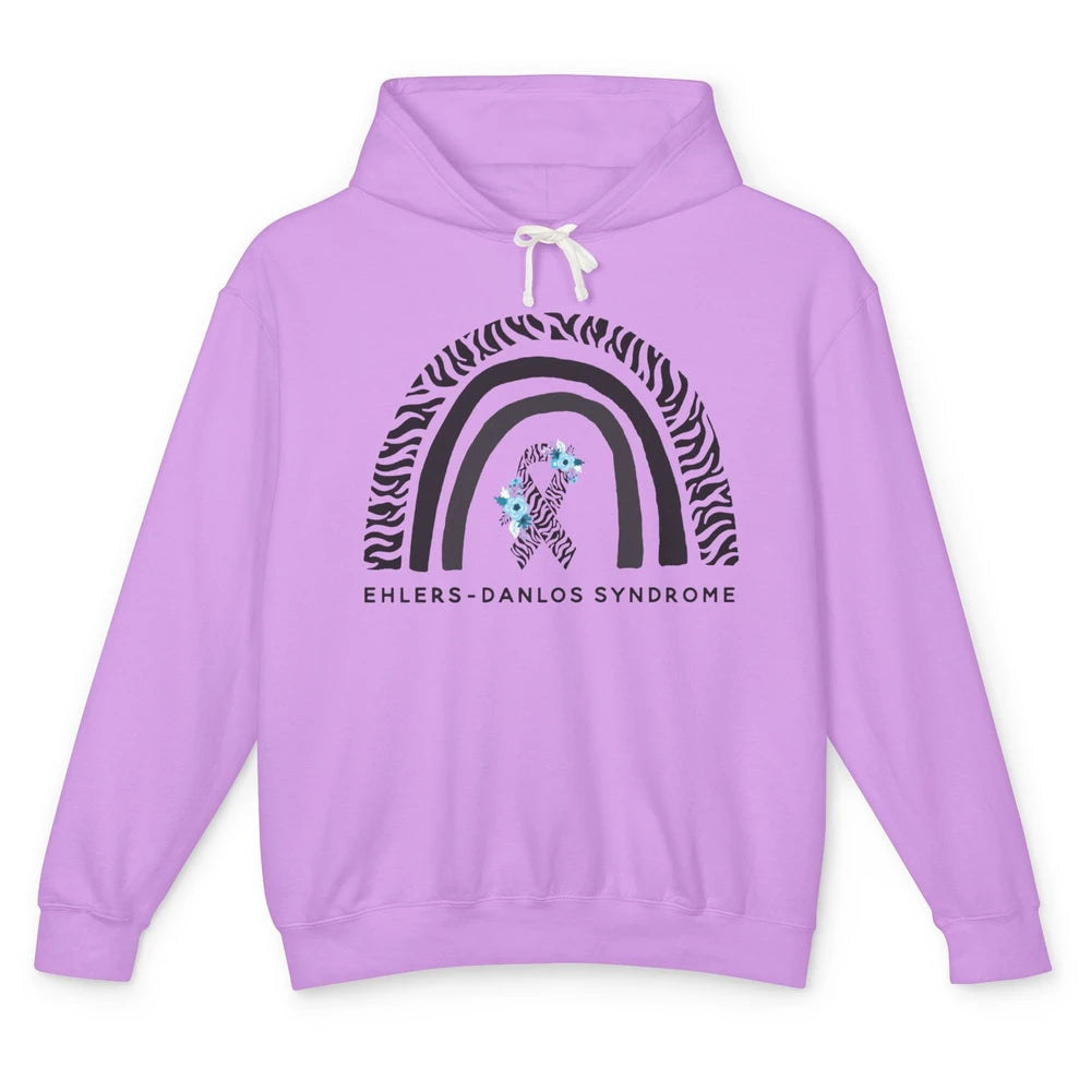 Ehlers Danlos Syndrome Awareness EDS Zibra Ribbon Rainbow Unisex Lightweight Hoodie