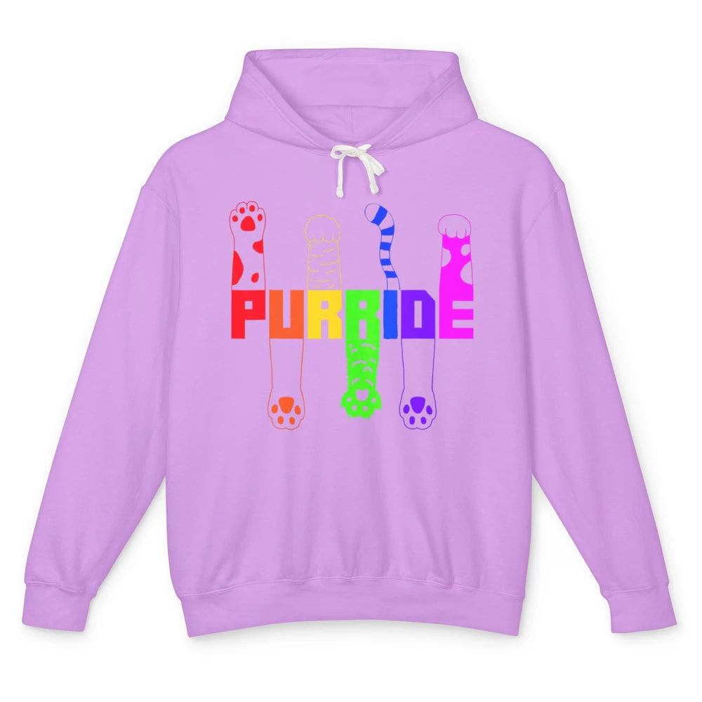 Kitten Purride Cat Paw LGBT Awareness Pride Month Rainbow Unisex Lightweight Hoodie