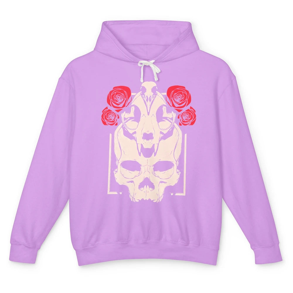 Mystical Skulls Gothic Witch Floral Grunge Magic Occult Edgy Unisex Lightweight Hoodie