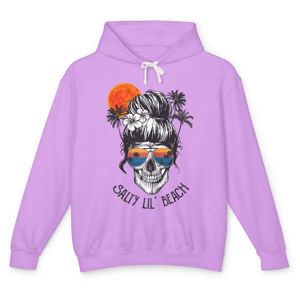 Funny Salty Little Beach Messy Hair Bun Skull Summer Holiday Unisex Lightweight Hoodie