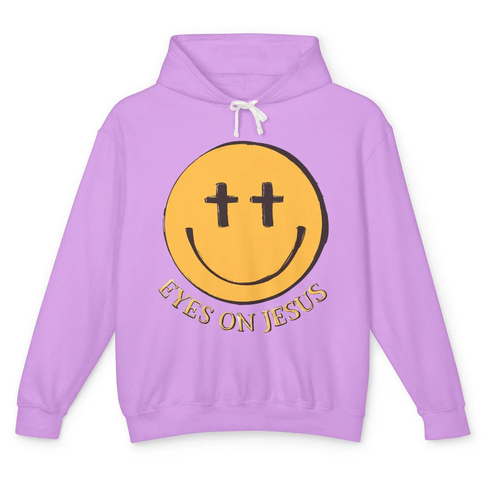 Retro Smiling Face Eyes On Jesus Christian Faith Religious Unisex Lightweight Hoodie