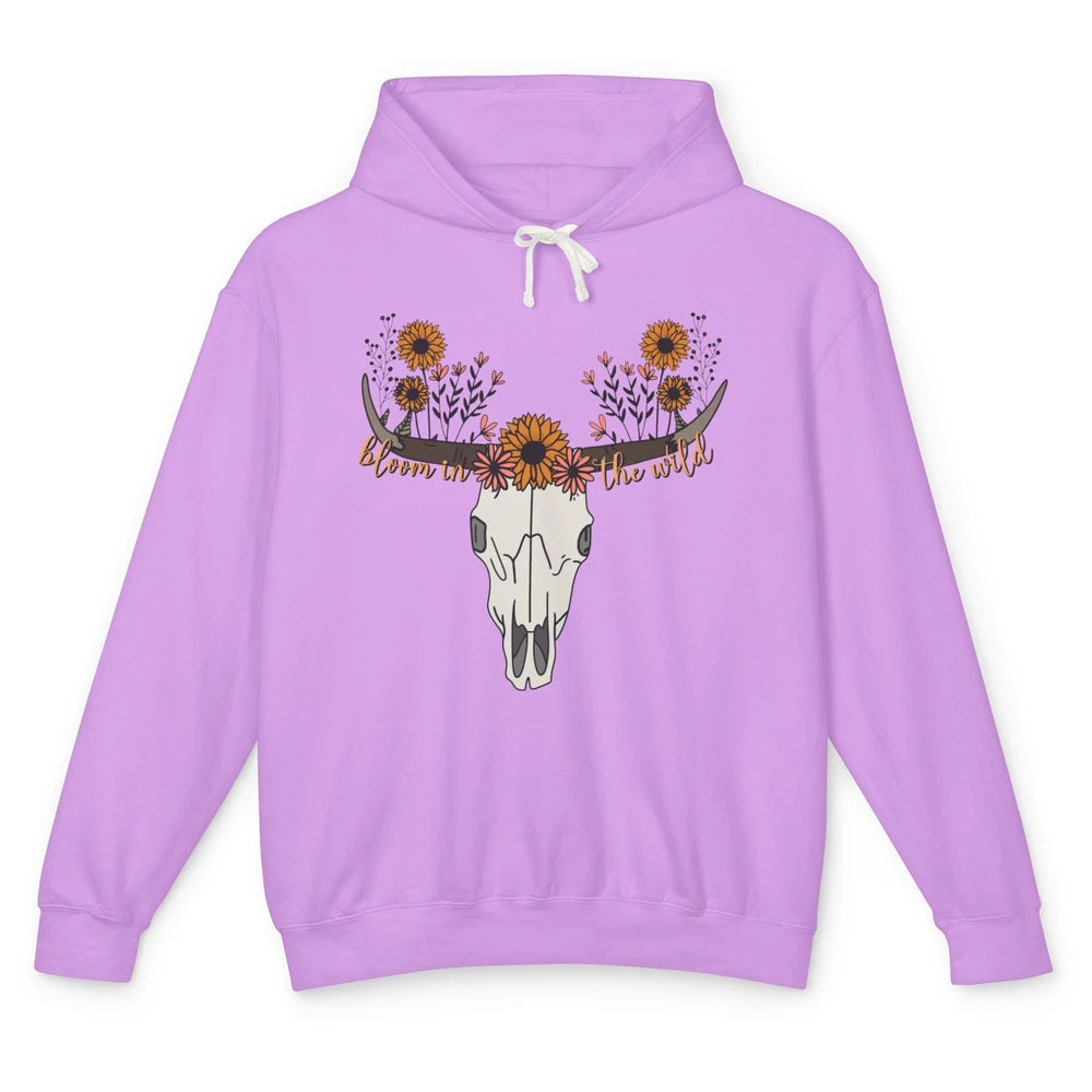 Cow Skull Bloom In The Wild Western Bull Skull Wildfloral Unisex Lightweight Hoodie