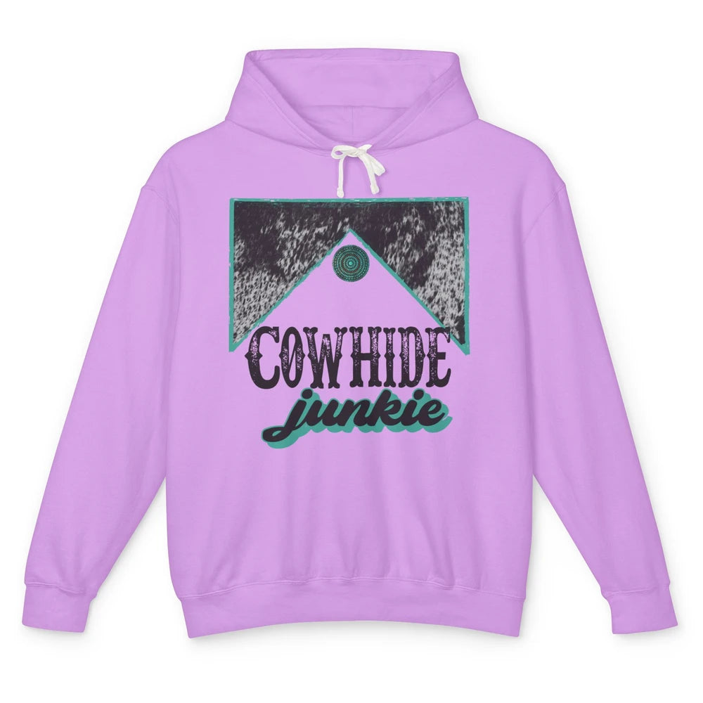 Retro Cowhide Junkie Western Country Cowboy Cowgirl Gift Unisex Lightweight Hoodie