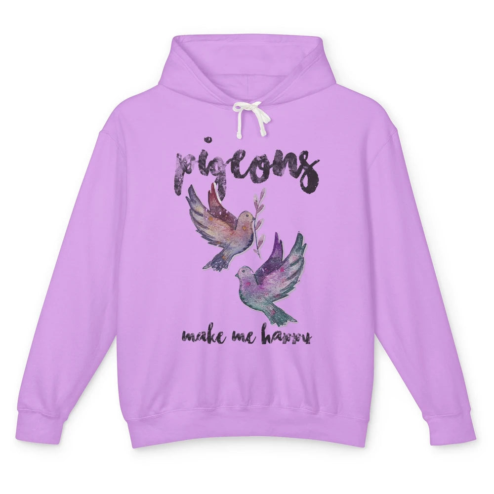 Make Me Happy Pigeon Funny Bird Lover Retro Birding Vintage Unisex Lightweight Hoodie