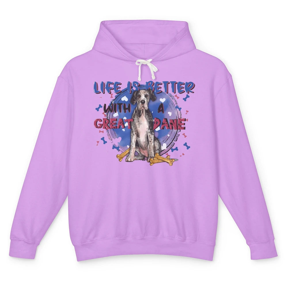 Life Is Better With A Great Dane Dog Mom Great Dane Lovers Unisex Lightweight Hoodie