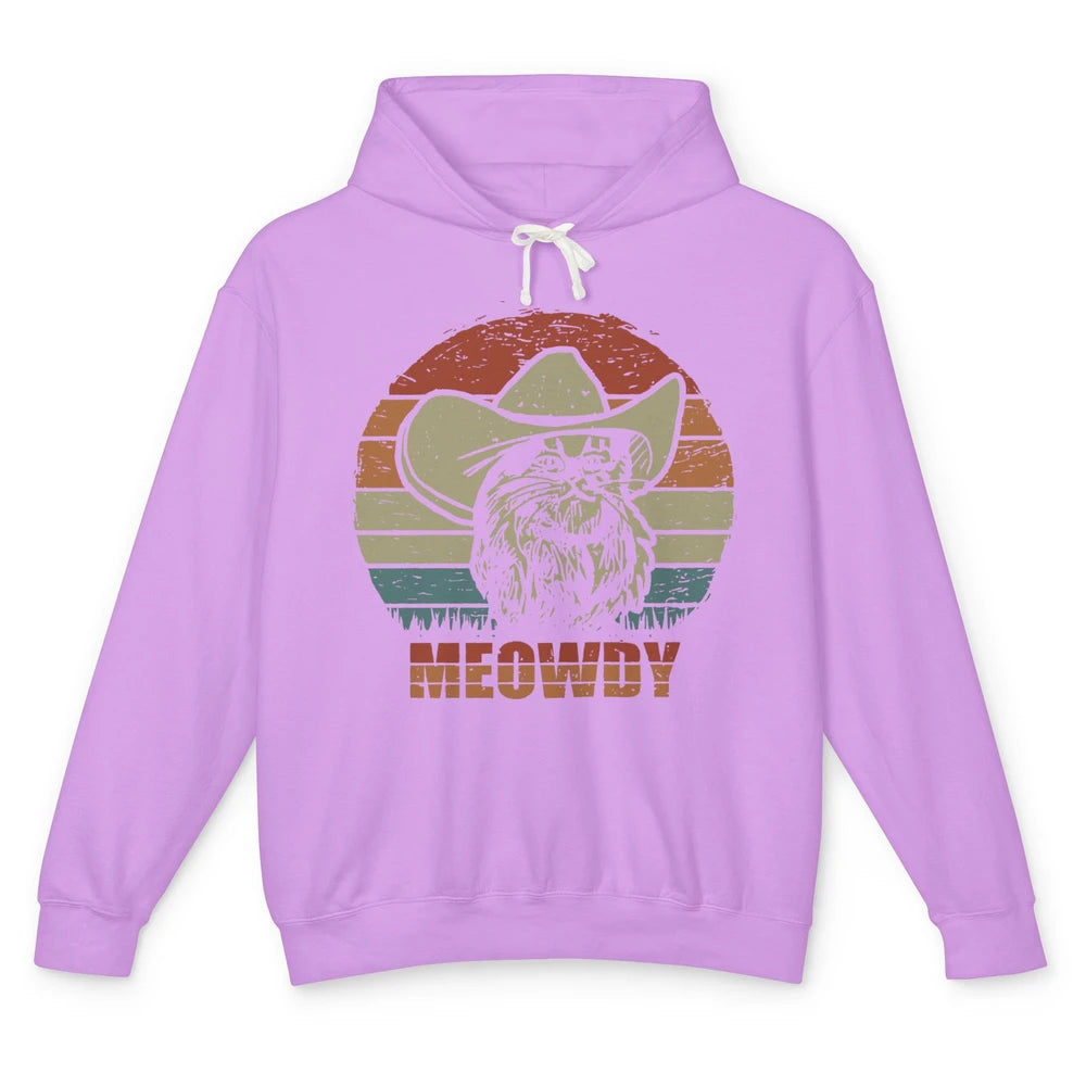 Funny Retro Cat Cowboy Meowdy Western Country Cat Lovers Unisex Lightweight Hoodie