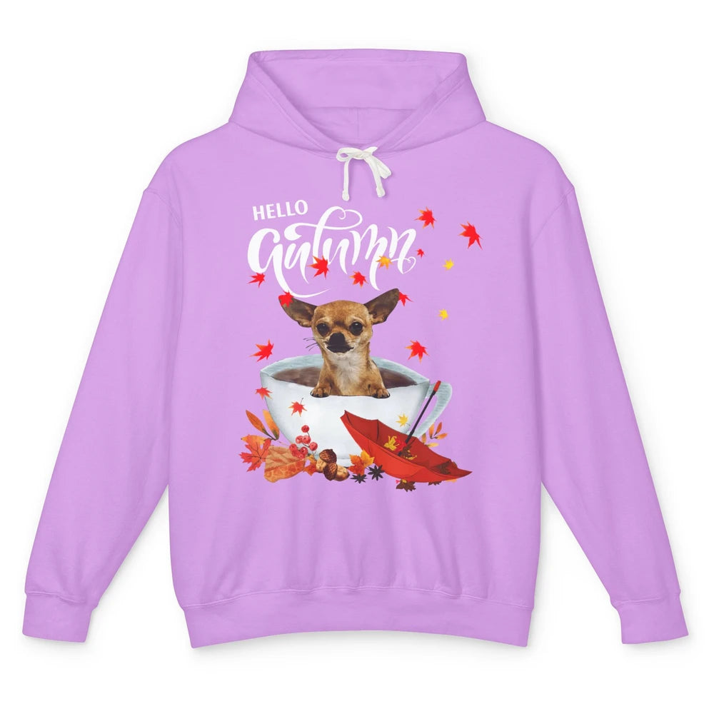 Chihuahua Autumn Dog And Coffee Fall Thanksgiving Chihuahua Unisex Lightweight Hoodie