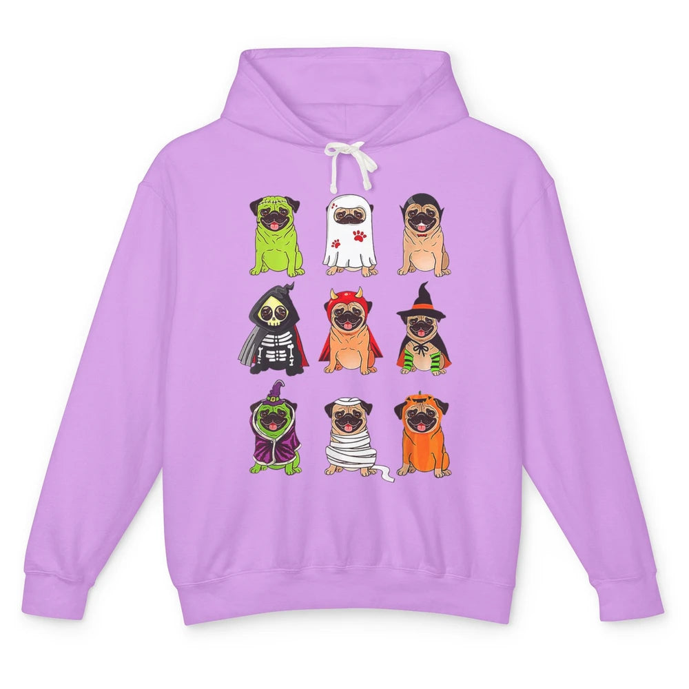 Cute Pug Dog Witch Ghost Boo Pumpkin Halloween Spooky Season Unisex Lightweight Hoodie