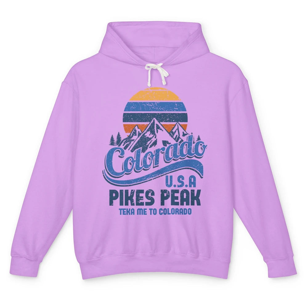 Retro Colorado Mountain Pikes Peak Sunset Outdoor Hiking Unisex Lightweight Hoodie