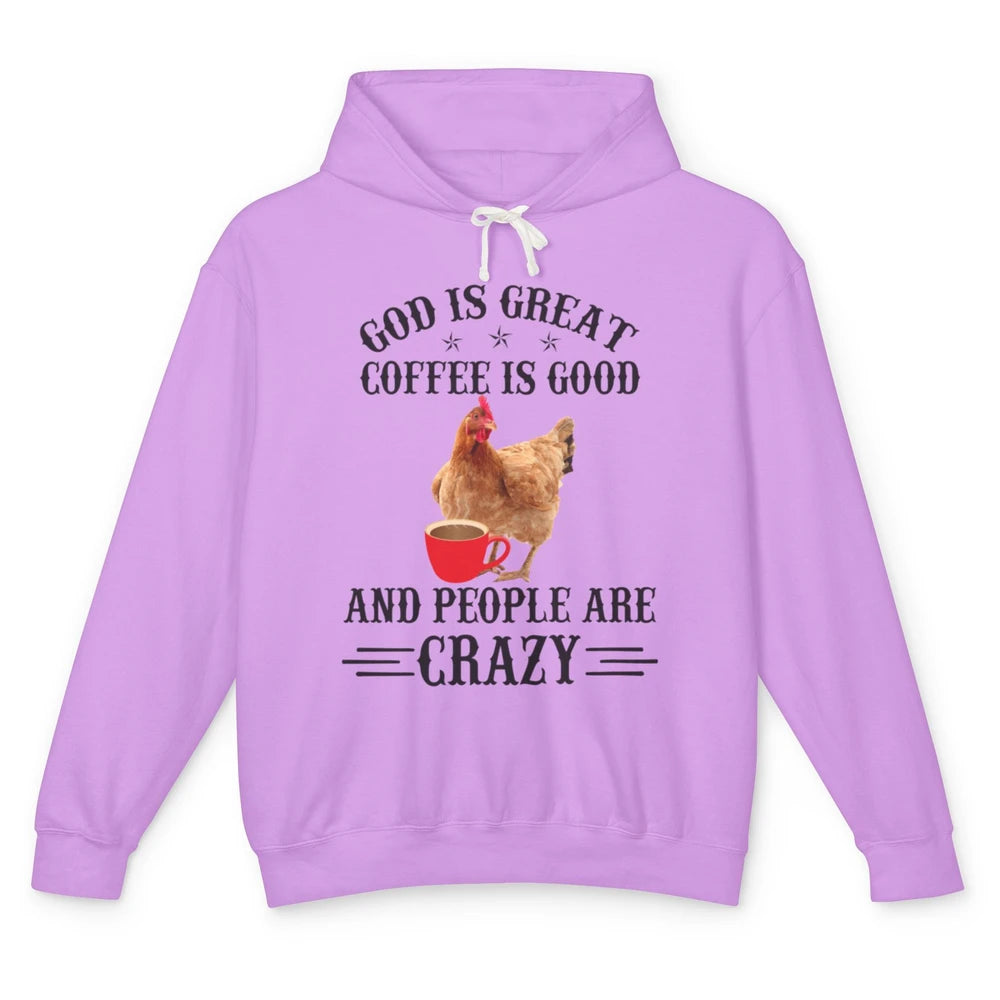 Funny Chicken Hen God Is Great Coffee Jesus Christian Faith Unisex Lightweight Hoodie