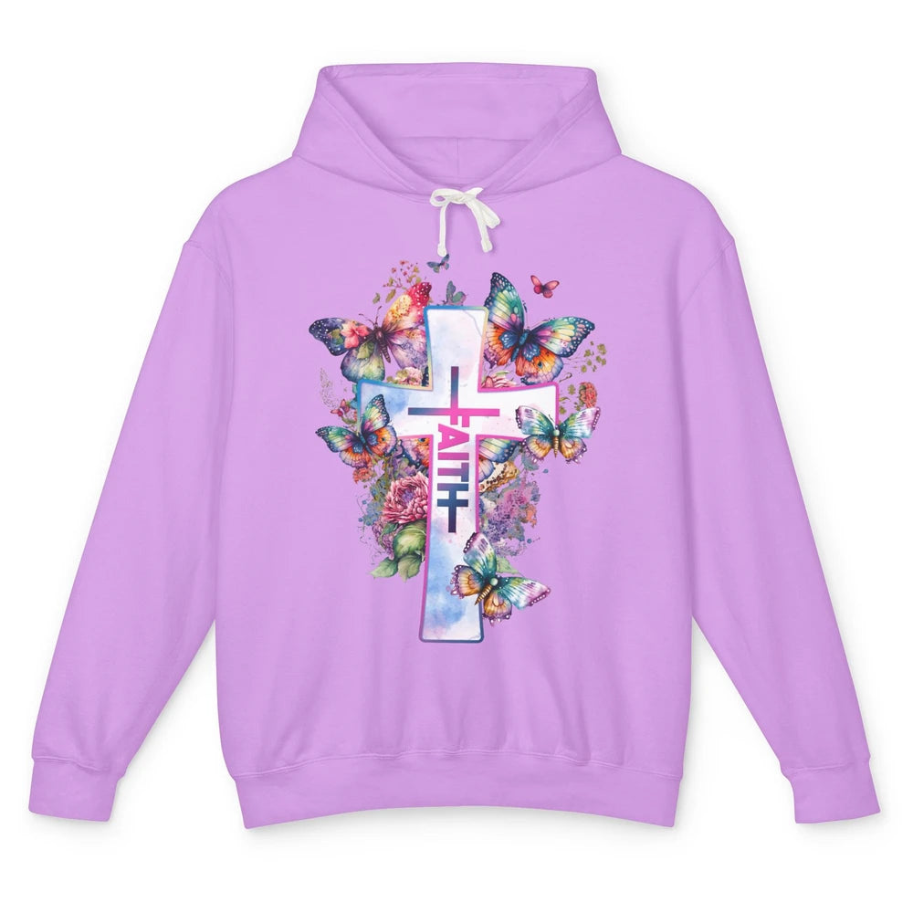 Christian Butterflies Jesus Cross Faith Bible Religious Unisex Lightweight Hoodie