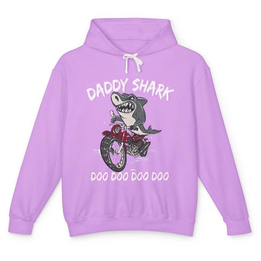 Mens Daddy Shark Motorcycle Funny Biker Dad Fathers Day Gift Unisex Lightweight Hoodie