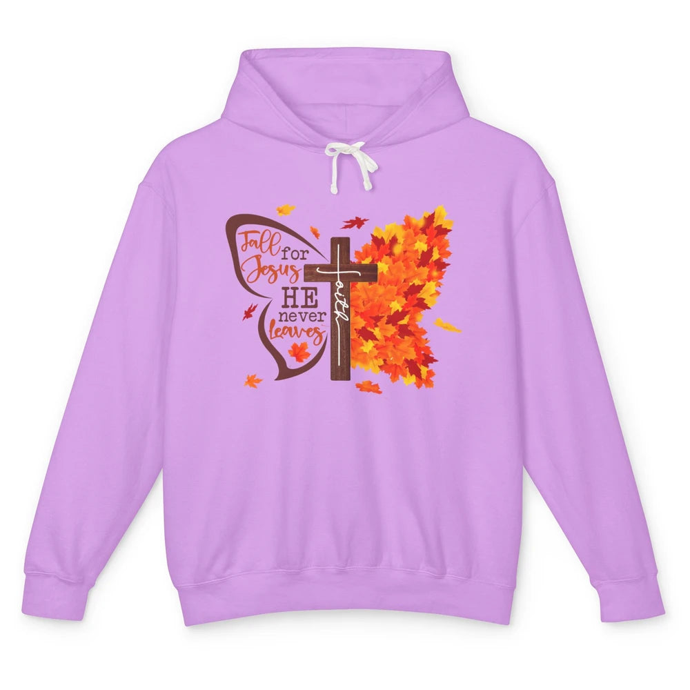 Fall For Jesus He Never Leaves Butterfly Christian Faith Unisex Lightweight Hoodie