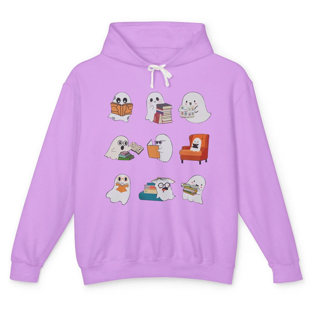 Kawaii Ghost Reading Book Halloween School Spooky Librarian Unisex Lightweight Hoodie