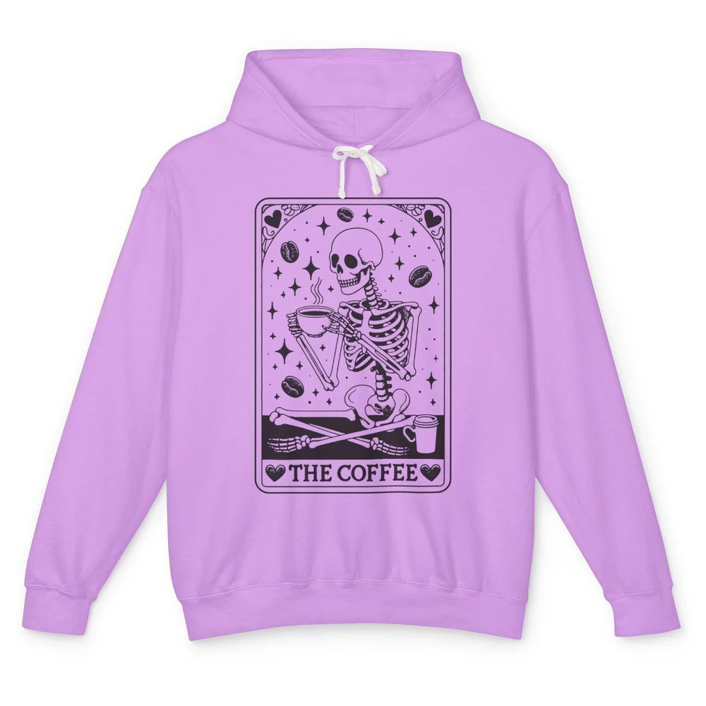 Funny Skeleton The Coffee Tarot Card Witchcraft Halloween Unisex Lightweight Hoodie