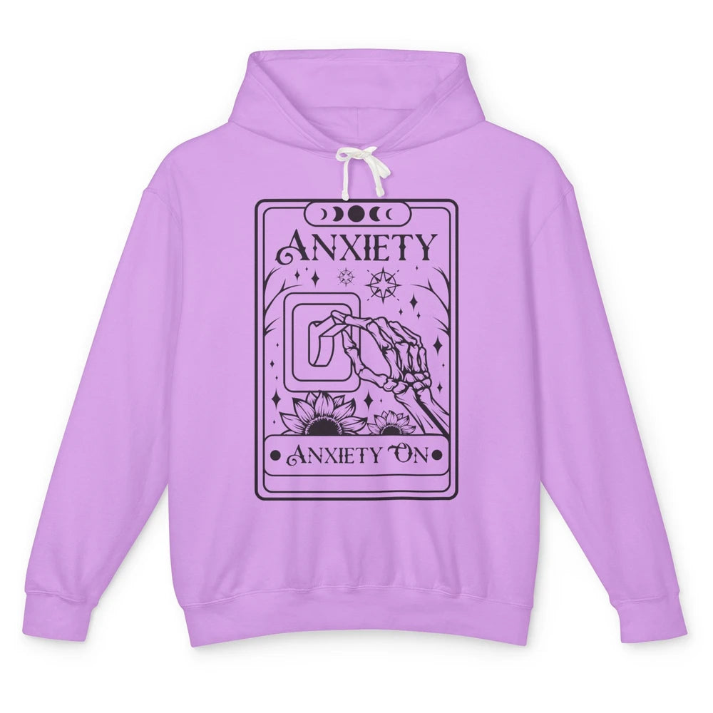 Retro Halloween Skeleton Hand Anxiety On Off Mental Health Unisex Lightweight Hoodie