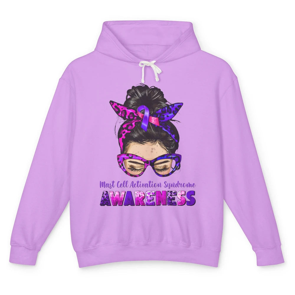 Mast Cell Activation Syndrome MCAS Messy Bun Leopard Glasses Unisex Lightweight Hoodie