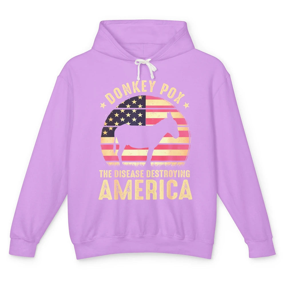 Vintage Donkey Pox The Disease Destroying America Usa Flag Unisex Lightweight Hoodie