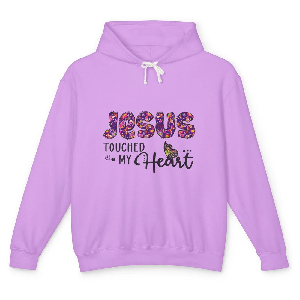 Jesus Touched My Heart Butterfly Floral Christian God Bible Unisex Lightweight Hoodie