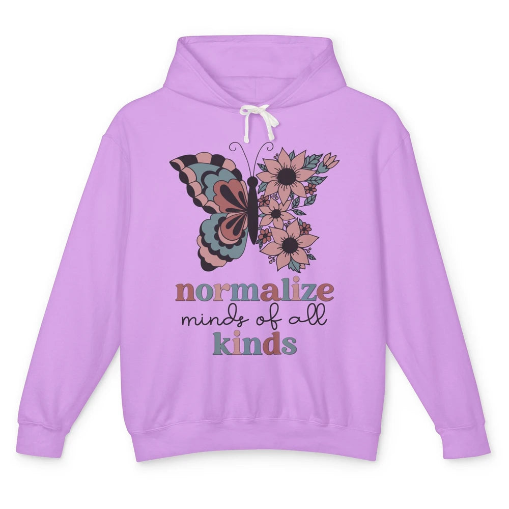 Normalize Minds Of All Kinds Sped Teacher Floral Butterfly Unisex Lightweight Hoodie