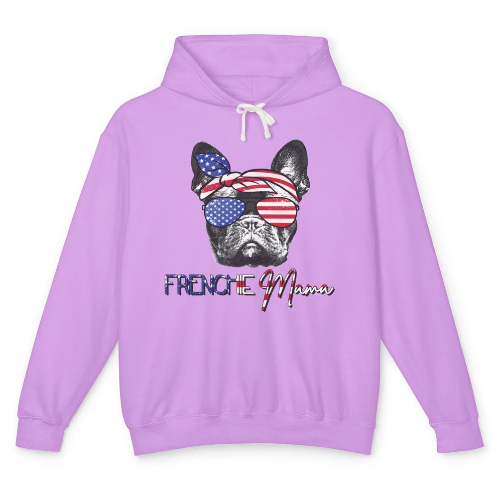 French Bulldog US Flag Glasses July 4th Patriot Frenchie Mom Unisex Lightweight Hoodie