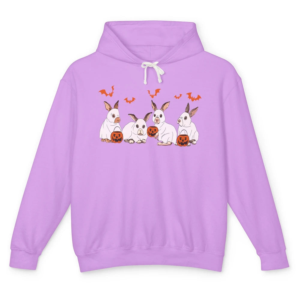 Funny Bunny Ghost Halloween Rabbit Pumpkin Spooky Season Unisex Lightweight Hoodie