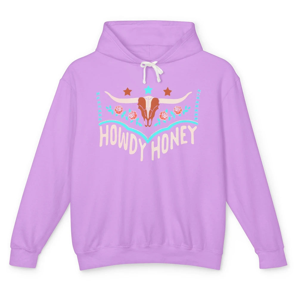 Retro Bull Skull Howdy Honey Western Country Cowboy Gift Unisex Lightweight Hoodie