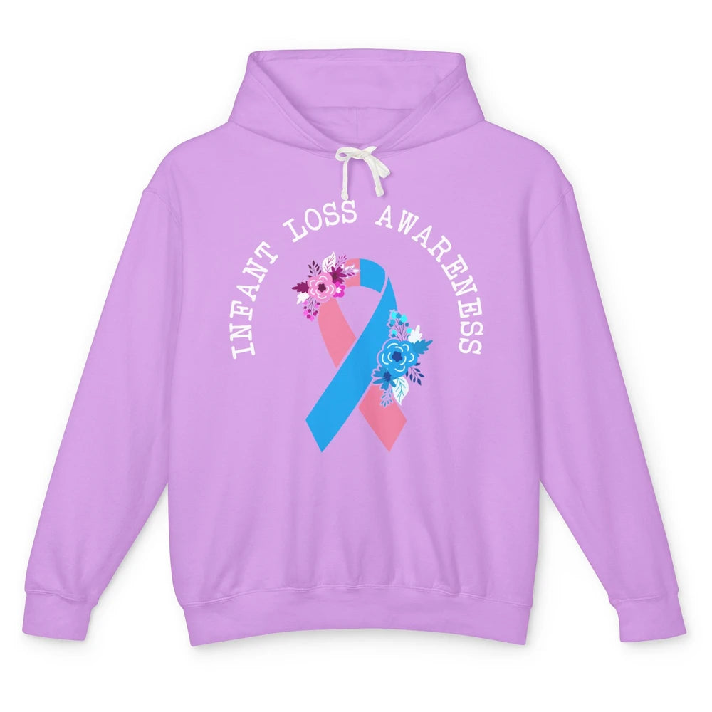 Infant Loss Awareness Floral Pink Blue Ribbon Rainbow Unisex Lightweight Hoodie