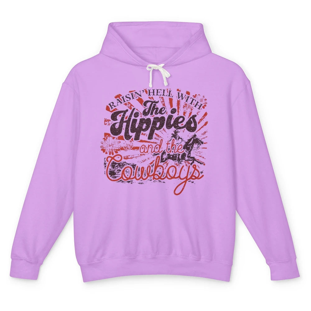 Retro Raisin' Hell With The Hippies And The Cowboys Country Unisex Lightweight Hoodie