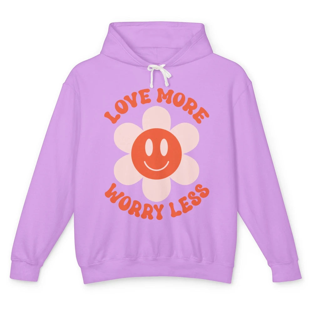 Happy Valentine Day Groovy Love More Worry Less Smiling Face Unisex Lightweight Hoodie