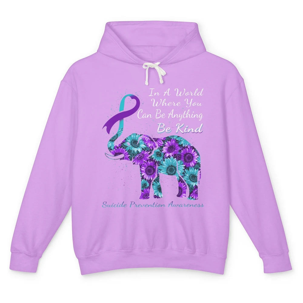 Sunflower Elephant Teal Purple Suicide Prevention Awareness Unisex Lightweight Hoodie