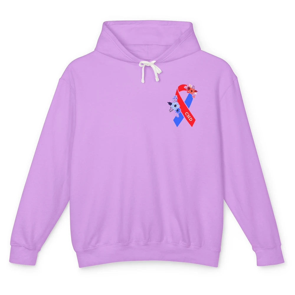 CHD Congenital Heart Disease Awareness Floral Ribbon Pocket Unisex Lightweight Hoodie