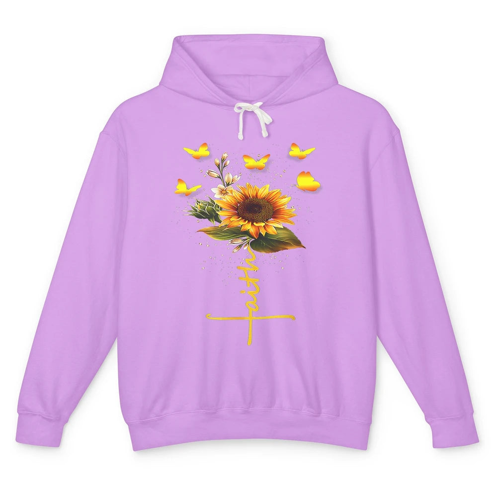 Vintage Faith Cross Sunflower Butterfly Christian Jesus God Unisex Lightweight Hoodie