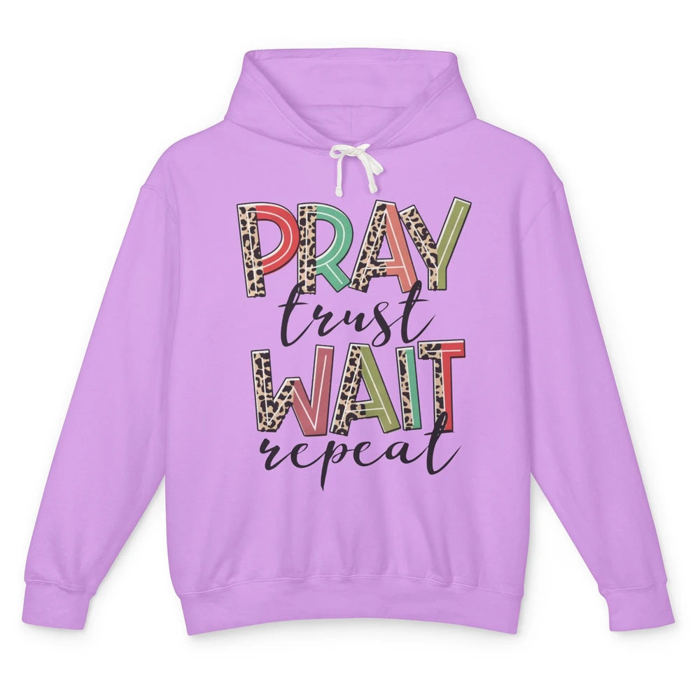 Retro Leopard Pray Wait Trust Repeat Christian Motivational Unisex Lightweight Hoodie