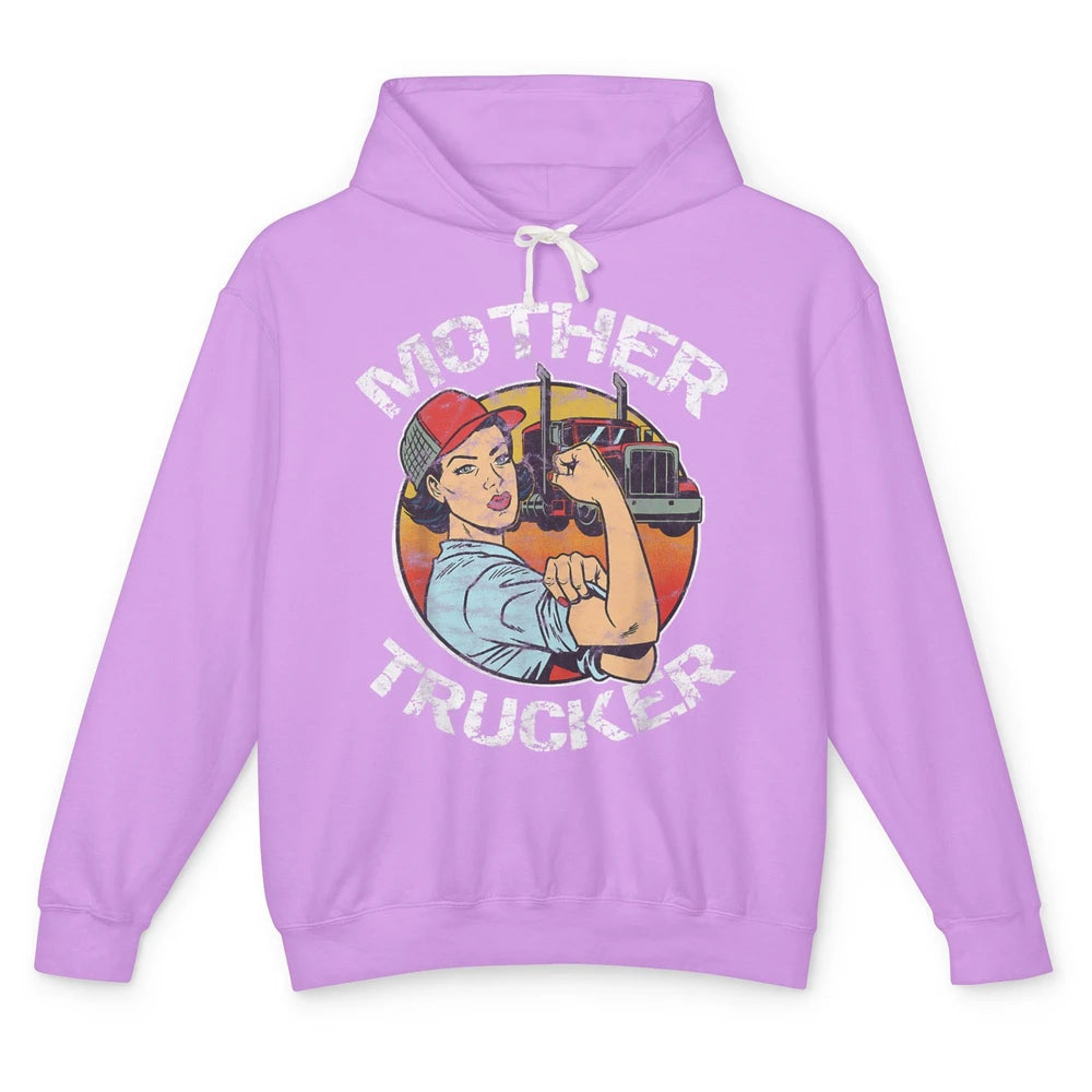 Retro Mother Trucker Truck Driver Mom Life Mothers Day Women Unisex Lightweight Hoodie