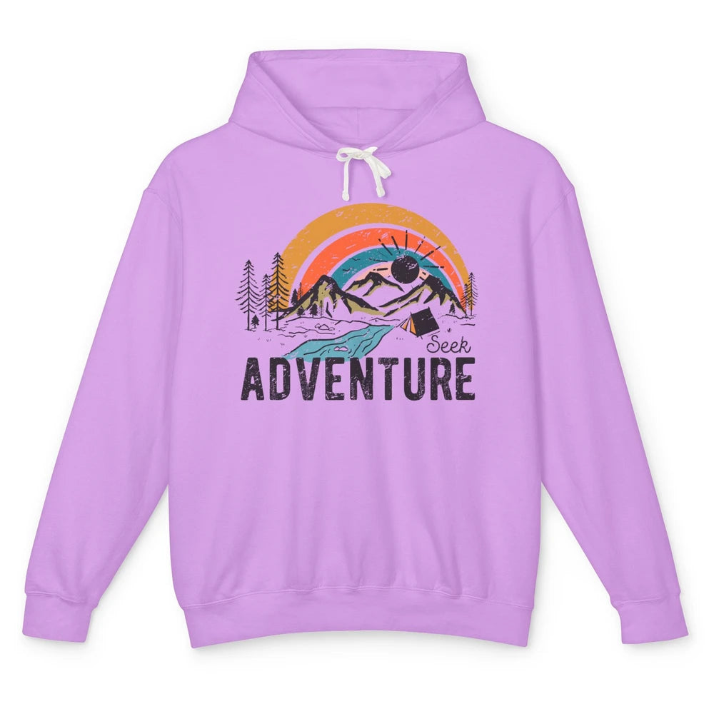 Vintage Mountain Sunrise Seek Adventure Camping Hiking Lover Unisex Lightweight Hoodie