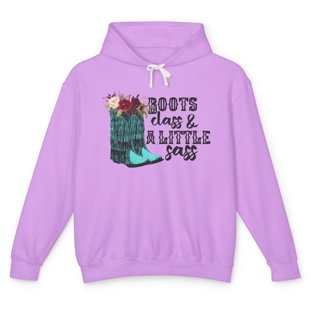 Floral Cowgirl Boots Class A Lil Sass Western Country Girl Unisex Lightweight Hoodie