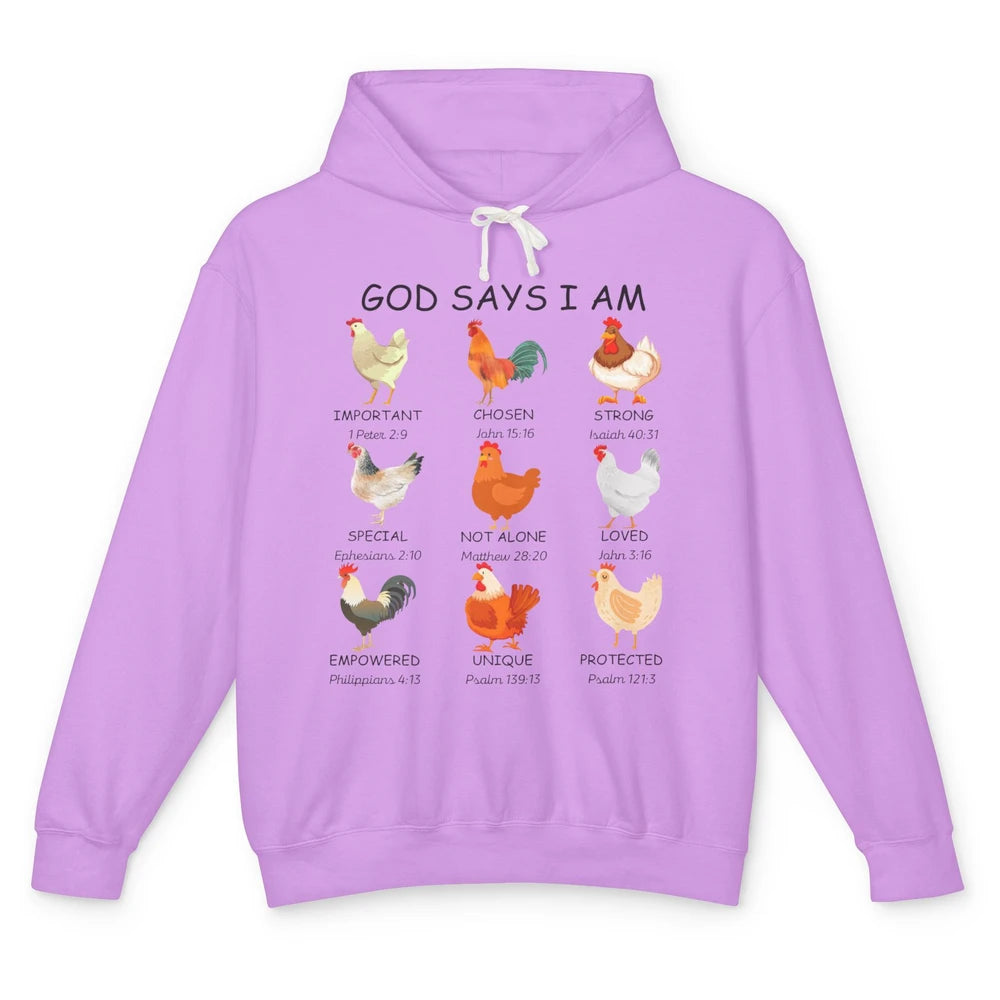 God Says I Am Chicken Christian Bible Funny Farm Chicken Unisex Lightweight Hoodie