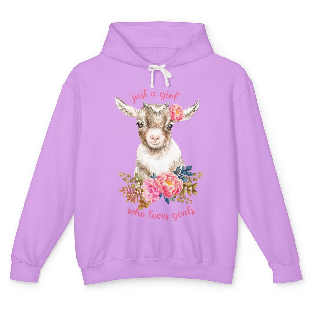 Floral Goat Mom Just A Girl Who Loves Goats Farmers Gift Unisex Lightweight Hoodie