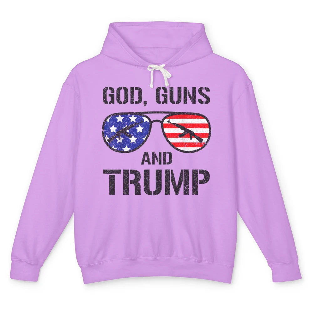 Funny God Guns Donald Trump Vote 2024 Glasses Republican Pun Unisex Lightweight Hoodie