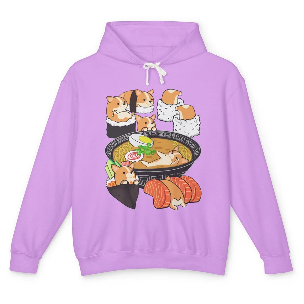 Funny Corgi Ramen Bowl Noodles Sushi Rolls Japanese Kawaii Unisex Lightweight Hoodie