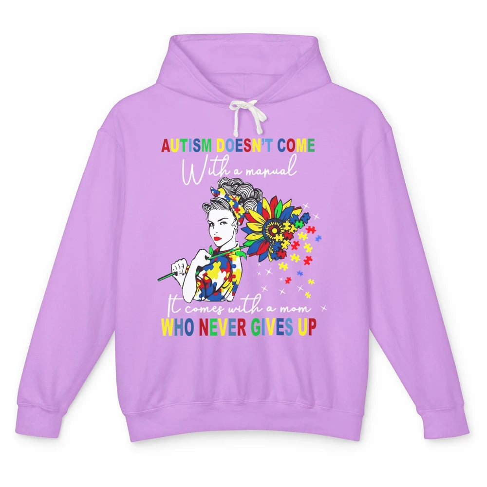 Autism Mom Sunflowers Autism Comes With A Mom Never Gives Up Unisex Lightweight Hoodie