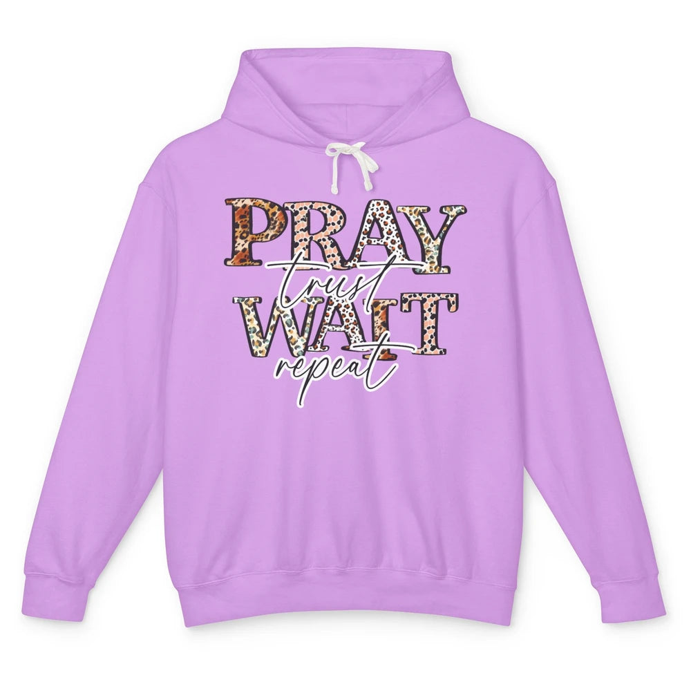 Leopard Pray Trust Wait Repeat Christian Faith Religious Unisex Lightweight Hoodie